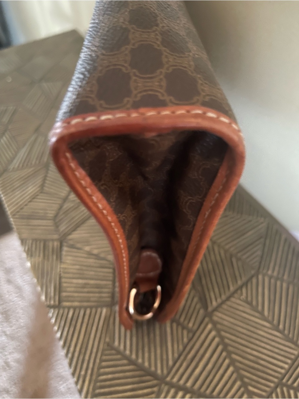 Vintage Celine Brown Patterned Leather Zip Pouch/Clutch Cognac Trim - Picture 4 of 11